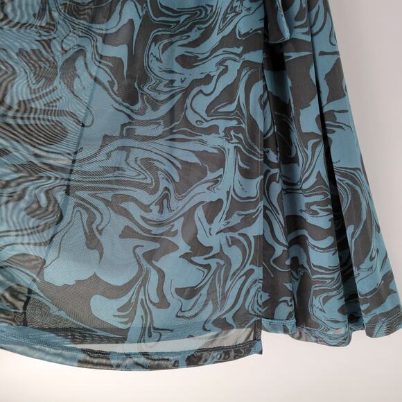 Ava & Viv‎ Swirl Maxi Dress Womens 1X Blue Mesh Ruched Long Balloon Sleeve - Picture 9 of 16